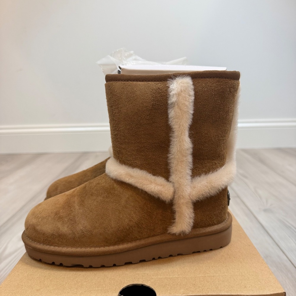 NEW UGG Kids Hadley Chestnut Suede Water Resistant Boots Size 1 1010253 K/CHE - Picture 3 of 9